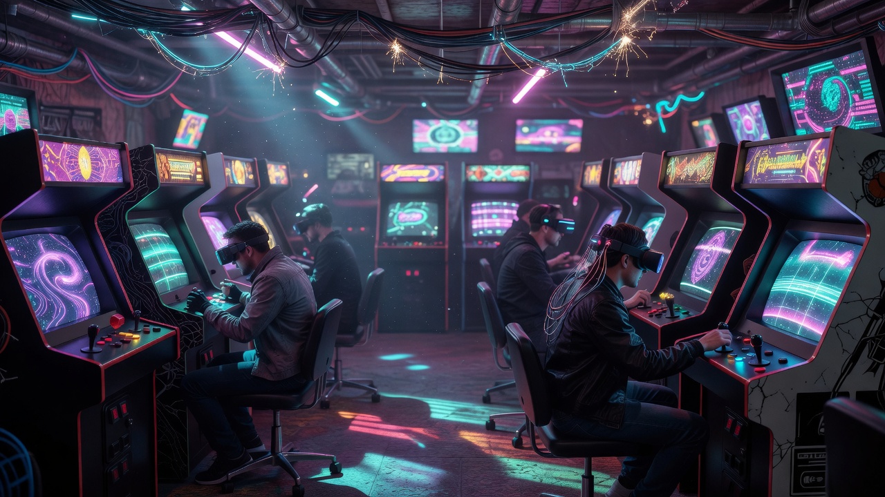 Retro Futuristic Cyber Gaming Arcade Banner - Curiohubhorizn